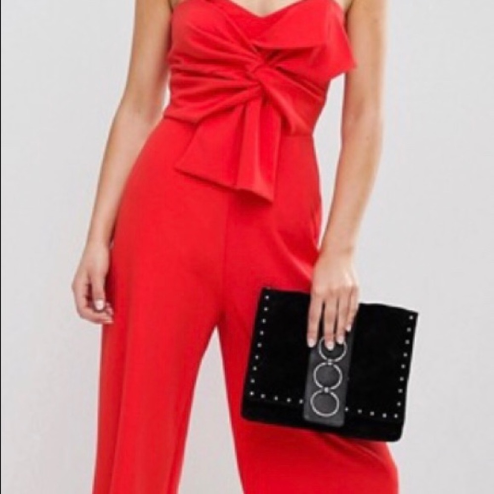 New look red bow jumpsuit EUC